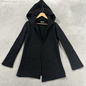 Casmari Open Front Cardigan Long Sleeve Women 2 Black Hooded Knit Cashmere Blend